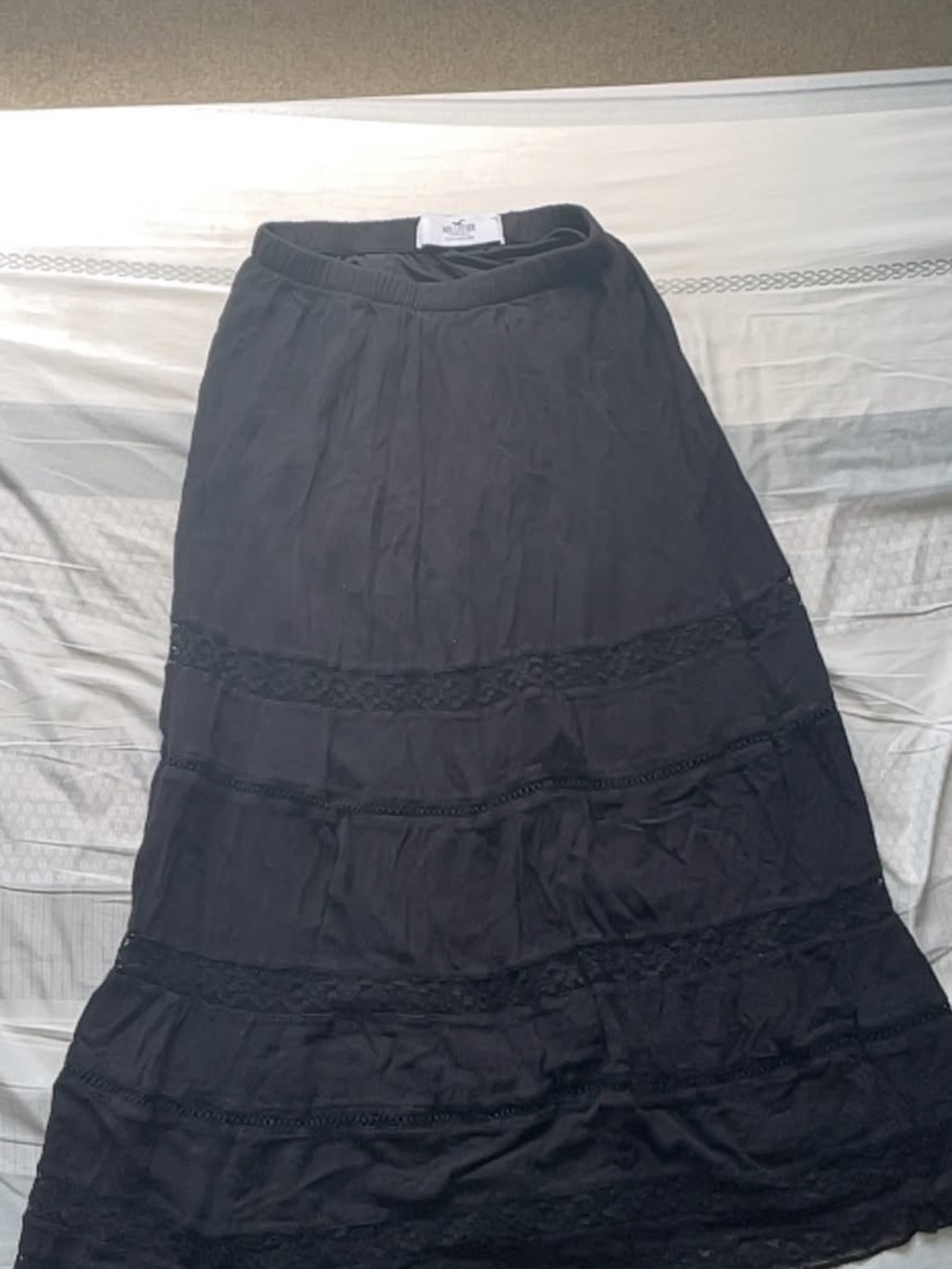 Hollister Black Tiered Maxi Skirt with Lace Insets